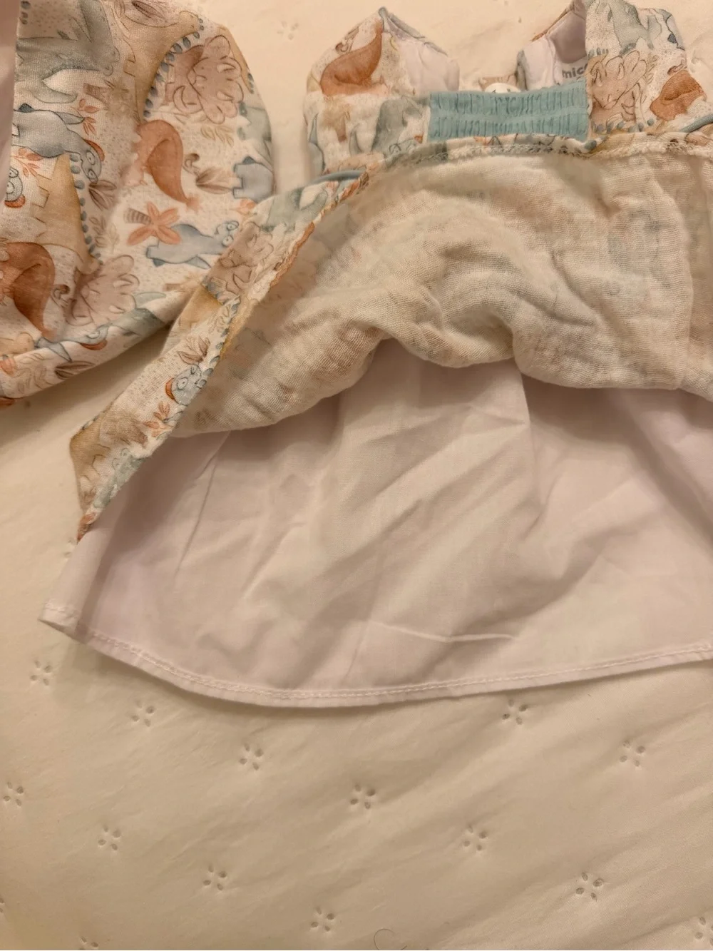 Baby Sea Animal Print Dress & Bonnet Set in Blue and Tan - Not use